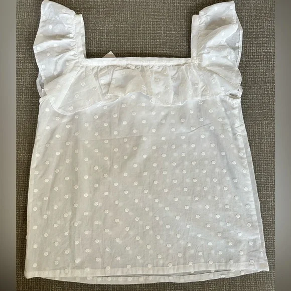 Ann Taylor White Swiss Dot Ruffle Sleeve Top Size M 100% Cotton Blouse NWT - Picture 2 of 12